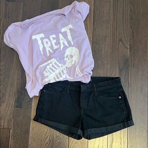 Joe's Jeans Classic Black Jean Shorts with Lavender Top